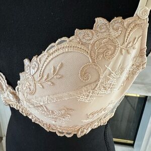 Lise Charmel Champagne Gold Embroidered Balconette Bra (Thong Gift)